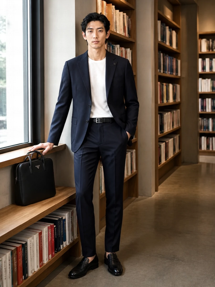 Lardini navy suit tods loafers prada briefcase