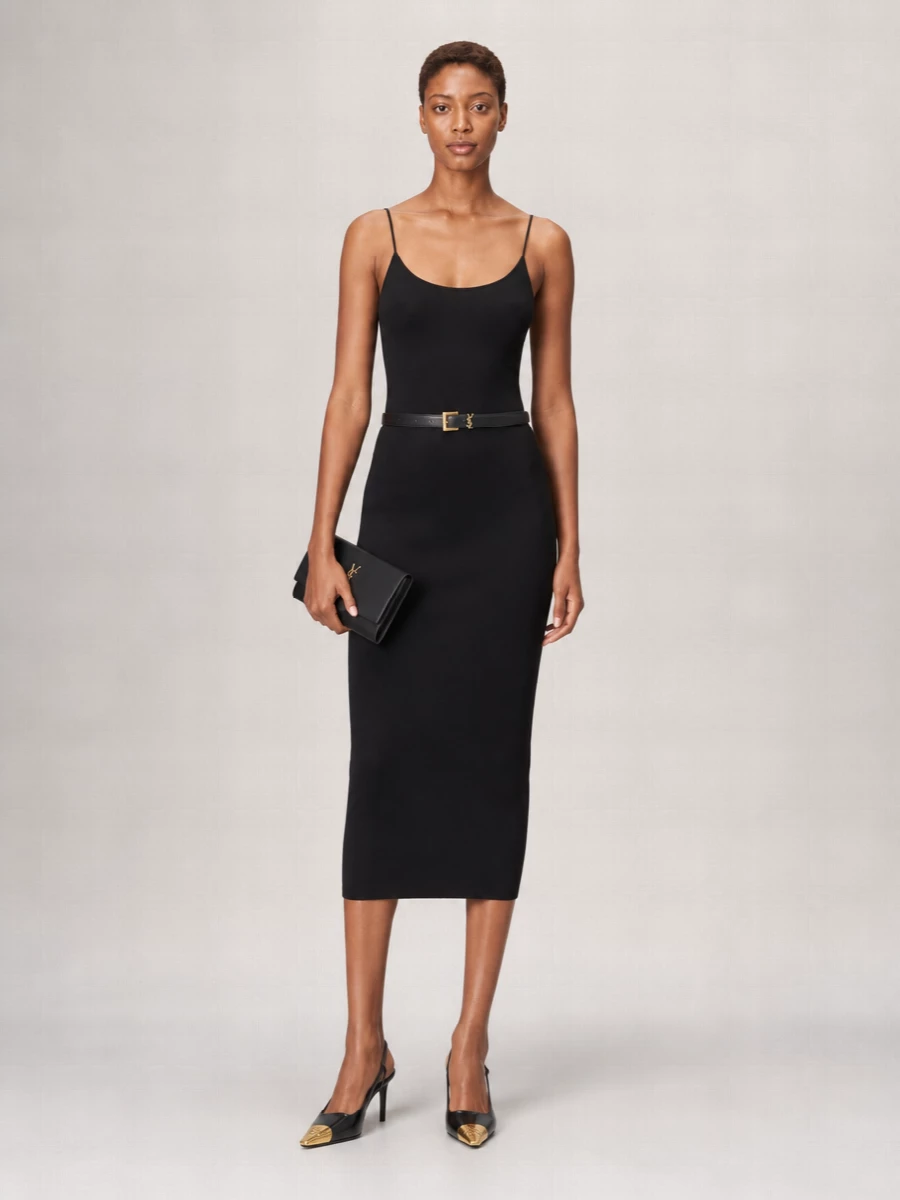 Saint Laurent Ribbed-Knit Open-Back Midi Dress