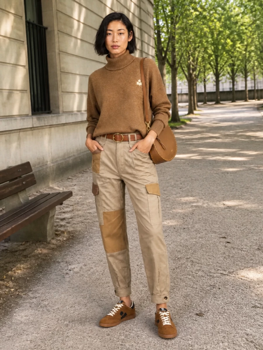 Isabel marant cargo pants camel turtleneck sneakers