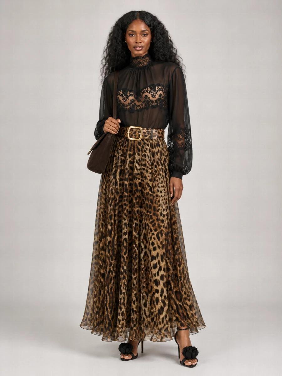 Dolce&Gabbana Silk Leopard-Print Pleated Maxi Skirt