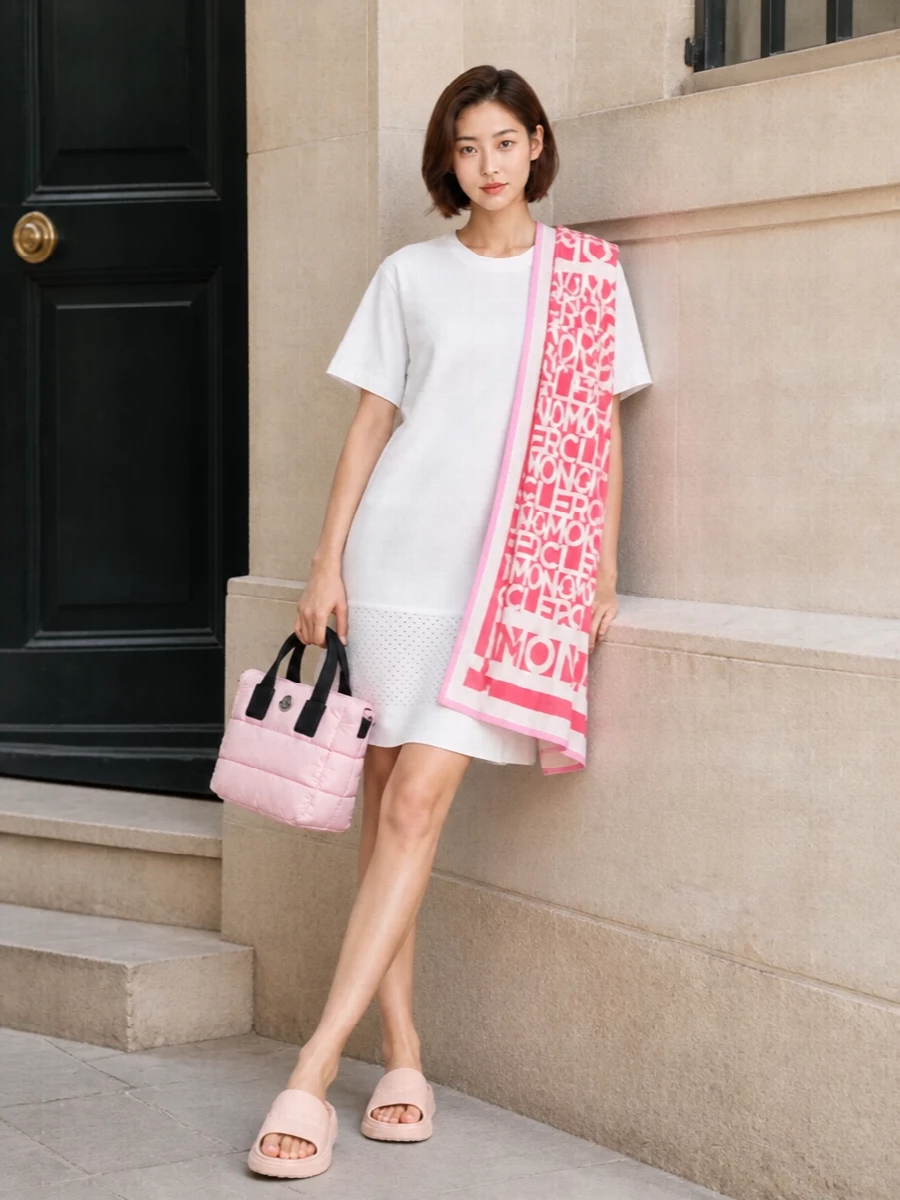 Moncler poolside t shirt dress pink towel outfit