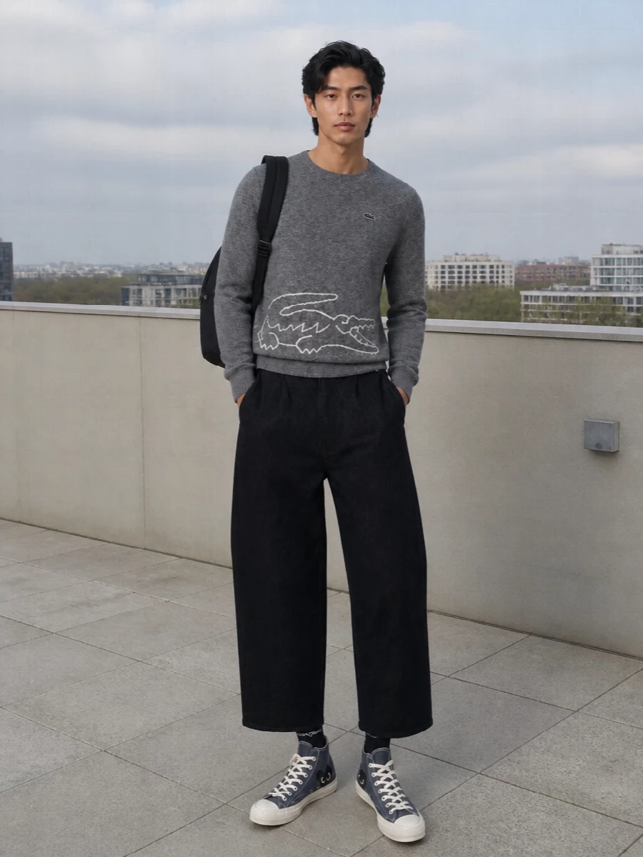 Comme des garcons crocodile sweater wide leg pants