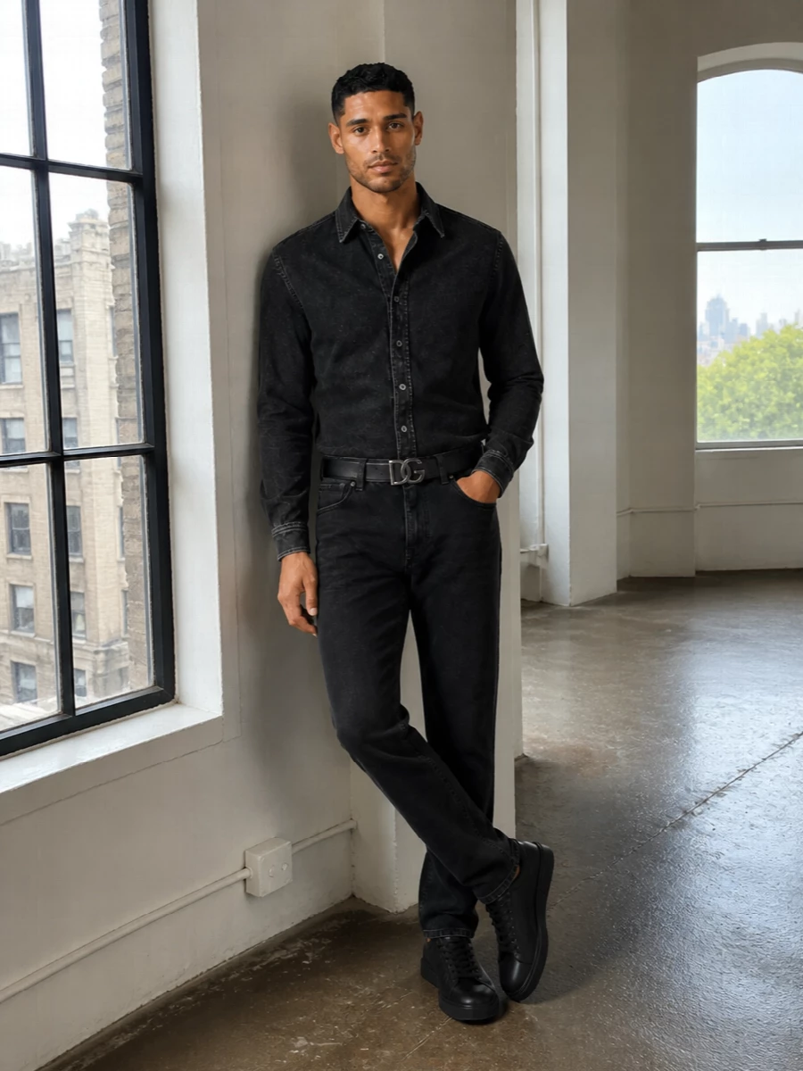 Dolce gabbana black denim outfit sneakers