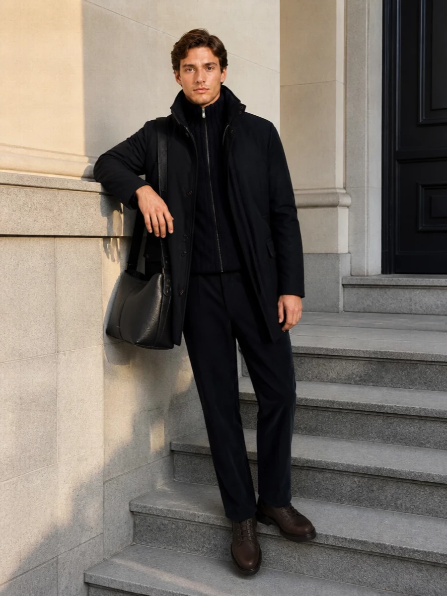 Moorer navy parka brunello knit prada bag