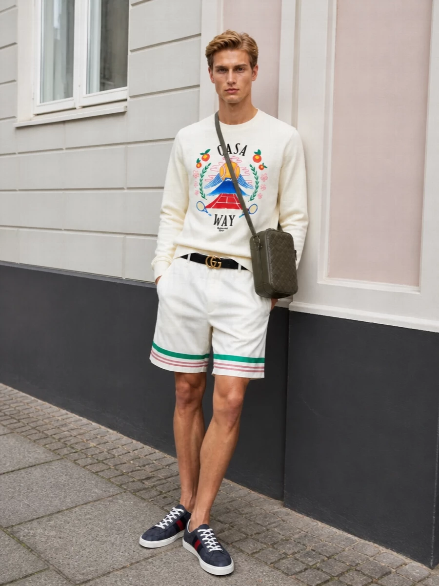 Casablanca sweatshirt gucci tennis sneakers outfit
