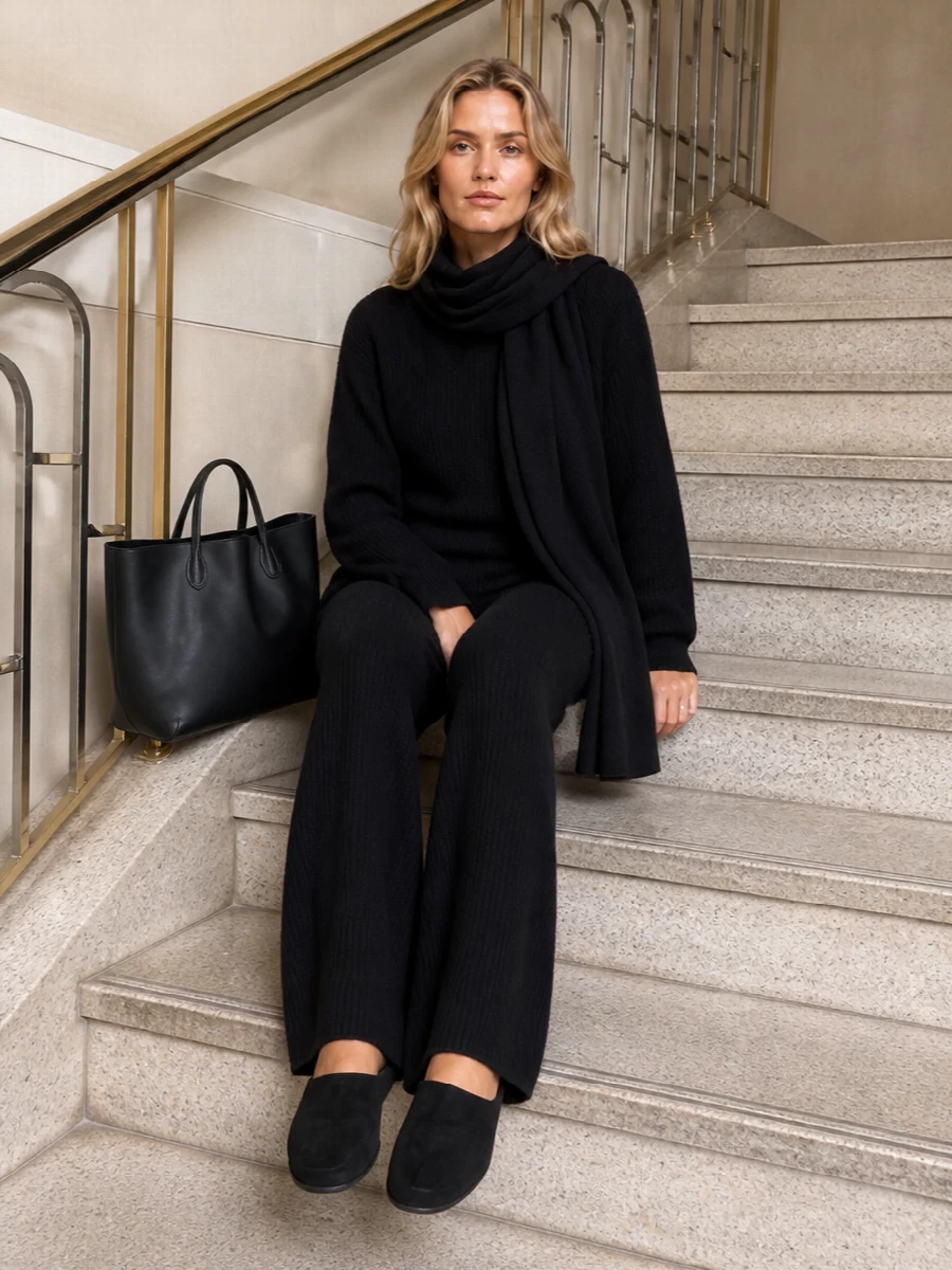 Uma wang black knit wide leg pants outfit