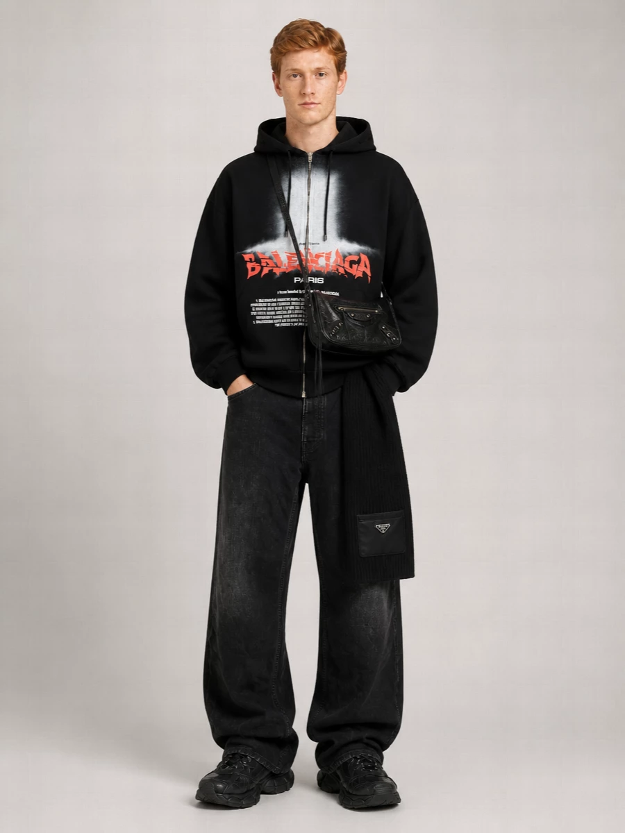 Balenciaga Cotton Printed Zip Hoodie