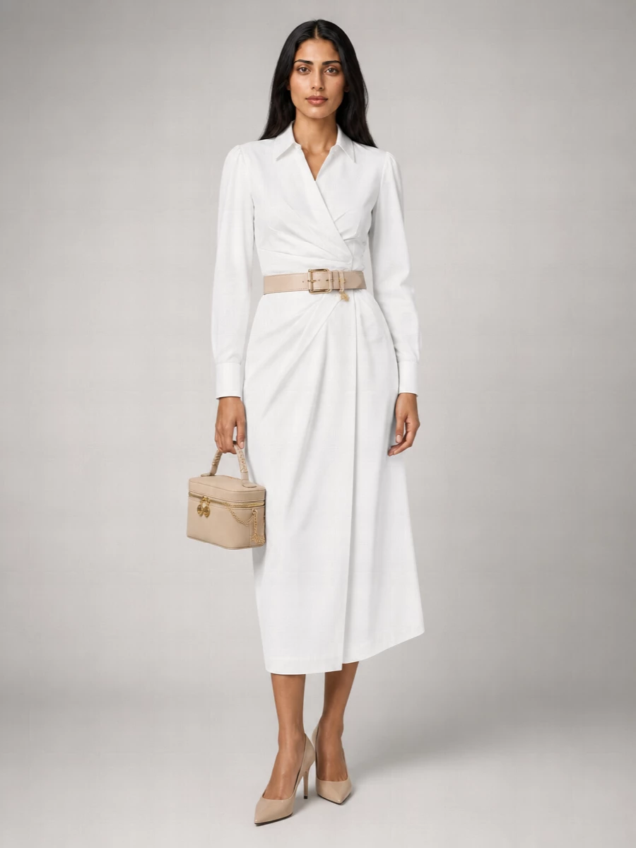 Max Mara Cotton Twill Asymmetric Wrap Shirt Midi Dress
