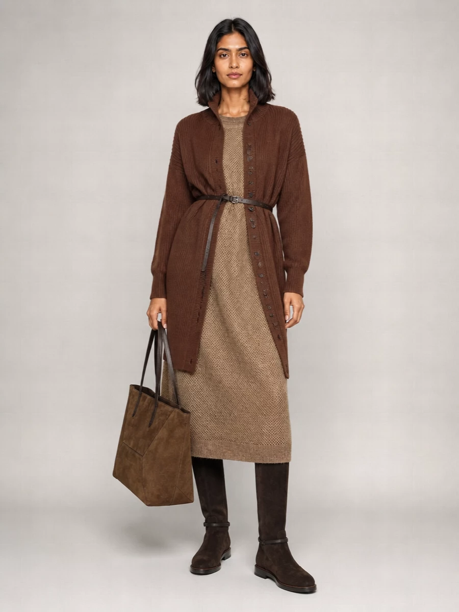 Brunello Cucinelli Duo Medium Suede Leather Tote Bag