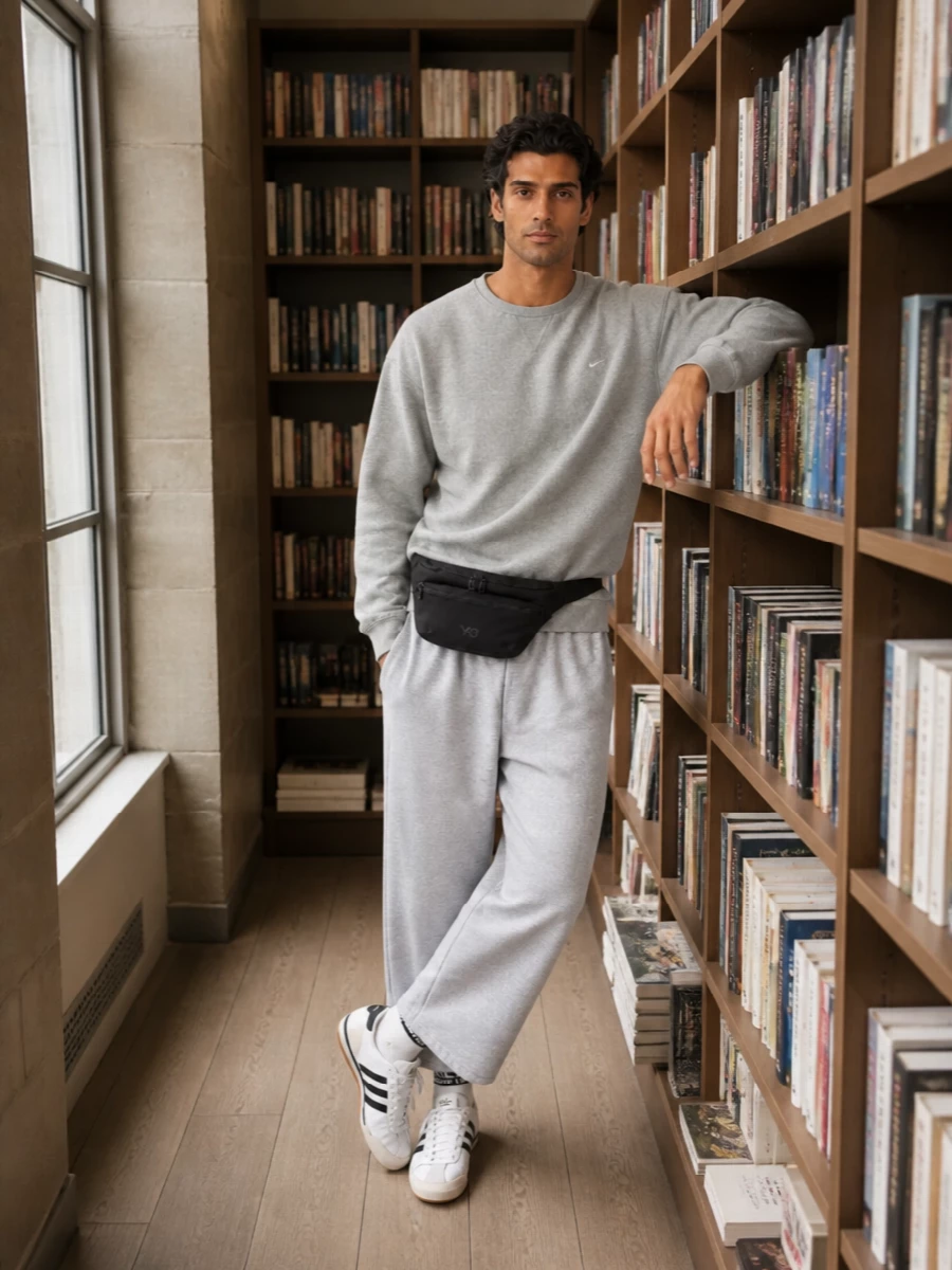 Nike sweatshirt adidas wide leg sweatpants outfit