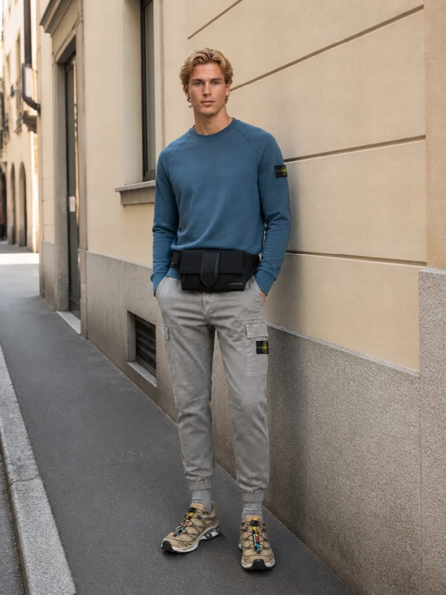Stone island cargo joggers salomon trail sneakers