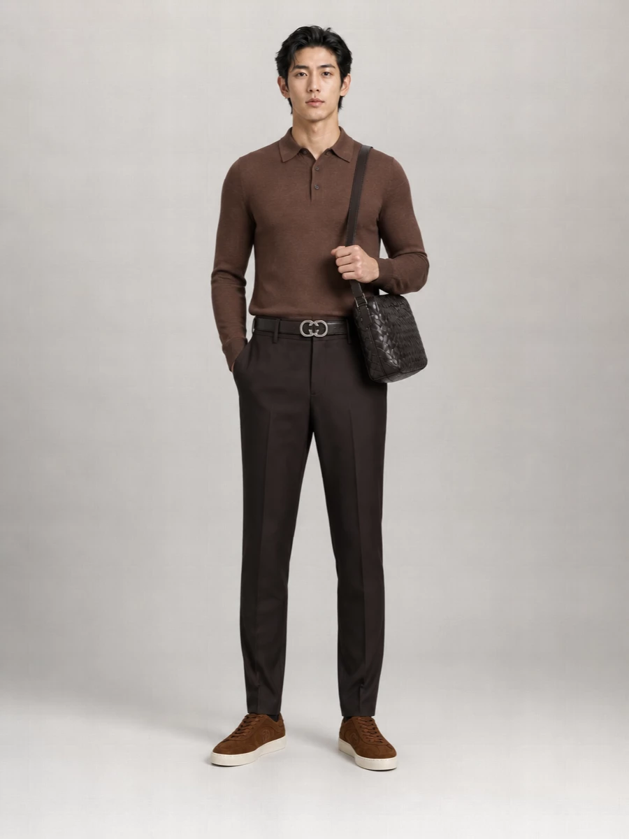 Zegna Cashmere Silk Ribbed Long-Sleeve Polo Shirt