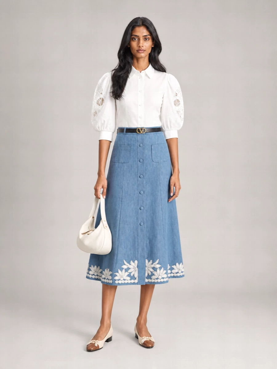 Valentino Garavani Chambray Mini Skirt