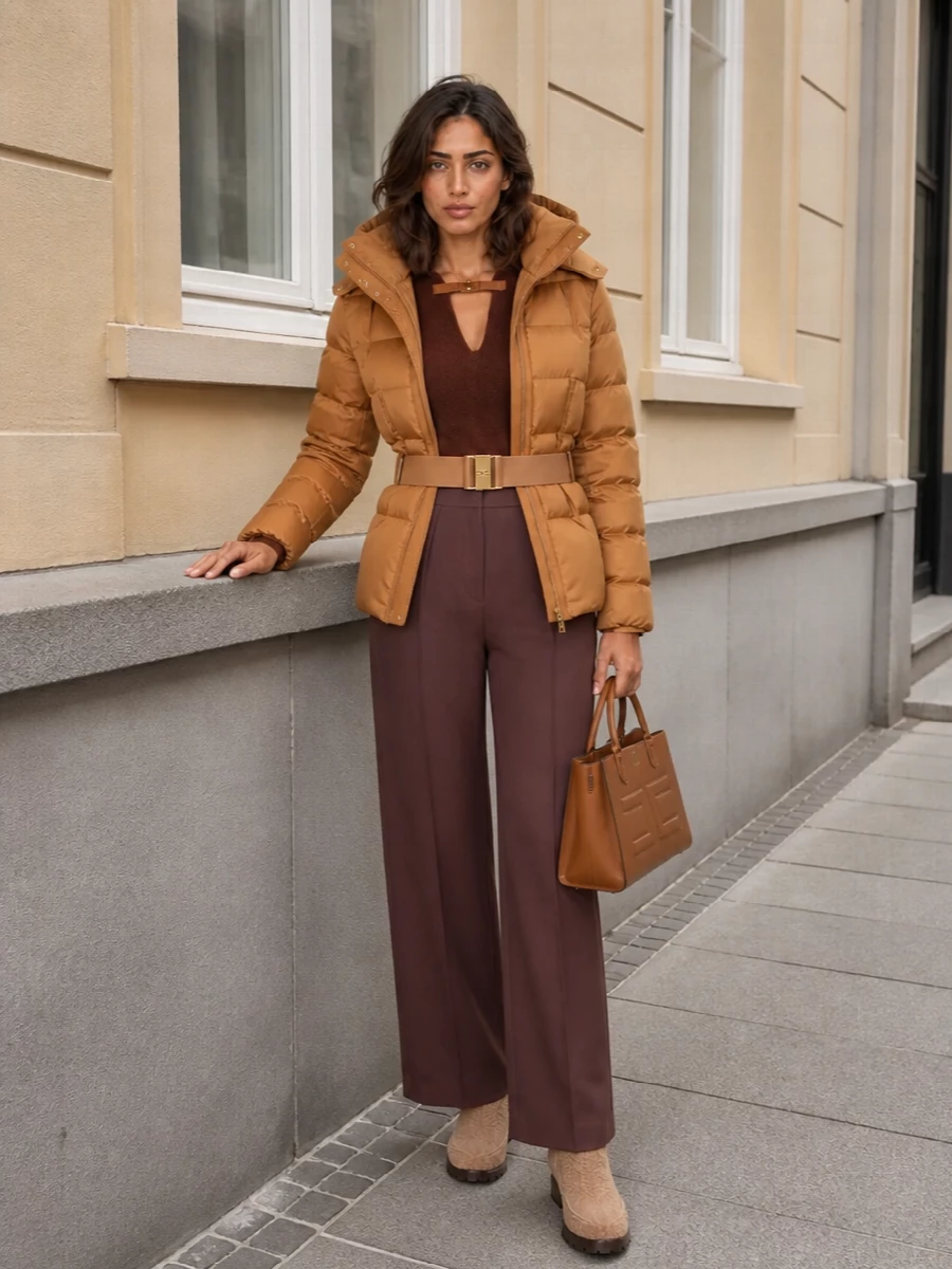 Elisabetta franchi puffer wide leg trousers outfit