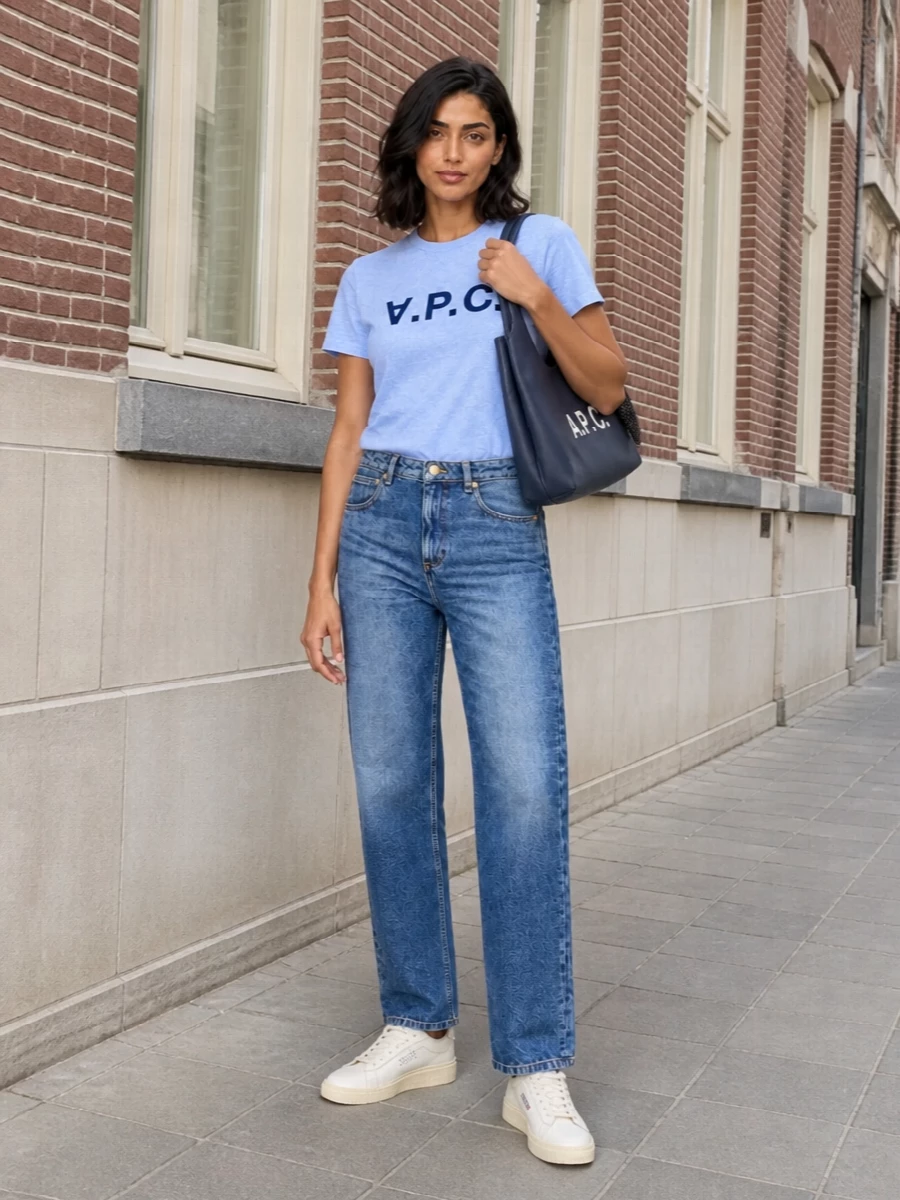 Apc logo tee straight jeans autry sneakers