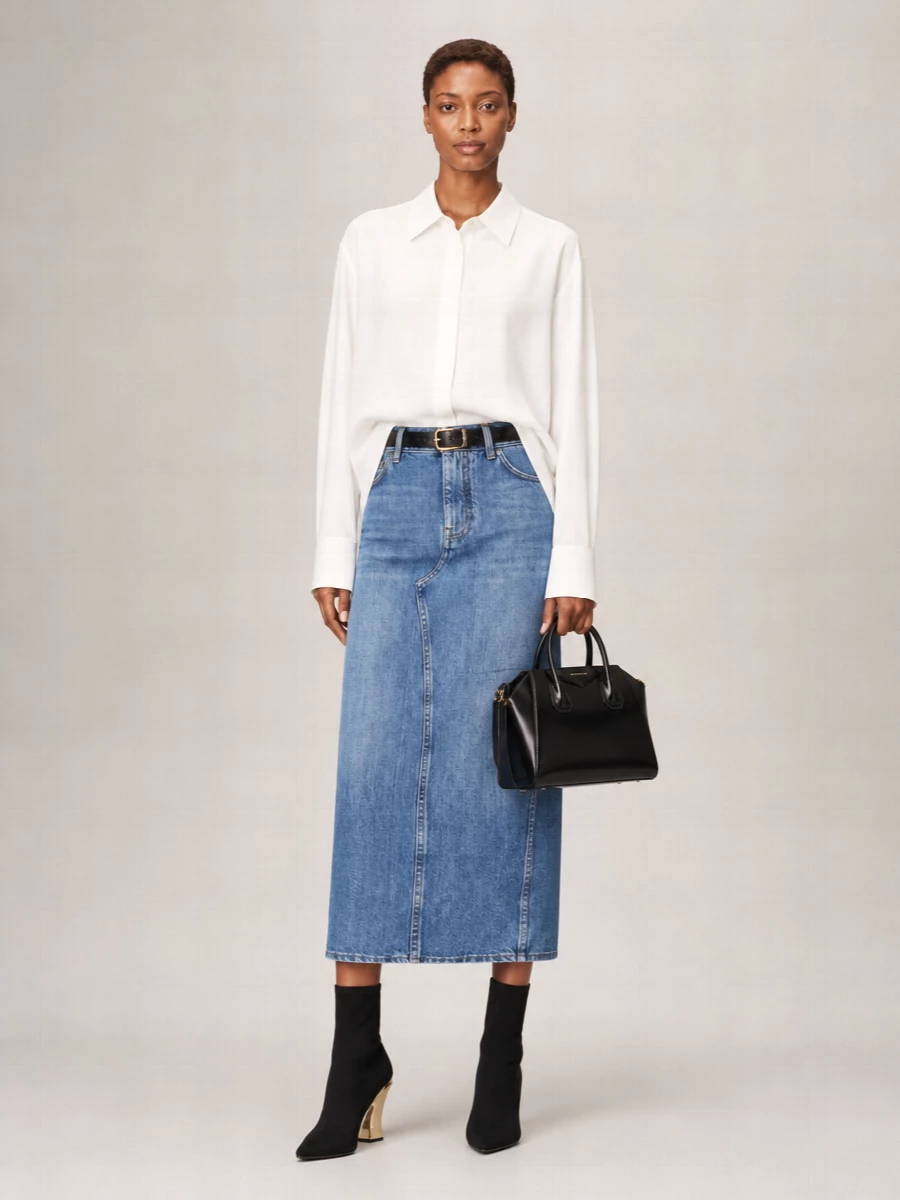 Givenchy Denim Mid-Rise Straight-Leg Midi Skirt