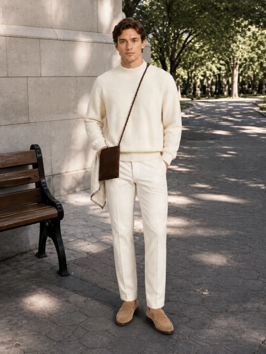 Jacquemus buttercream sweater ivory chinos outfit