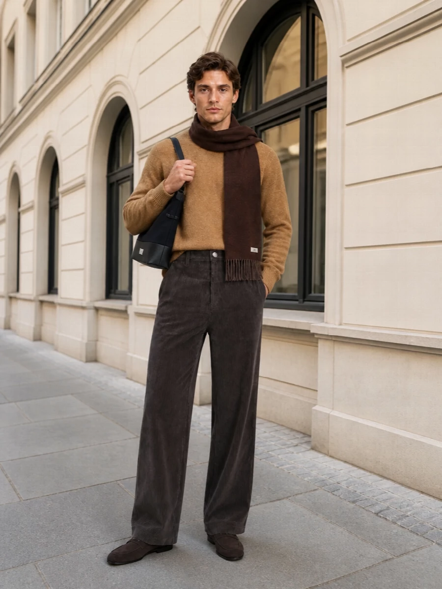 Ami paris corduroy trousers camel knit loafers