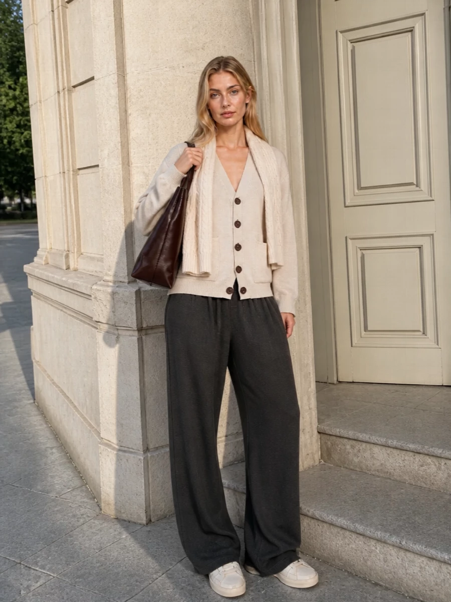 Golden goose wide leg pants cardigan sneakers