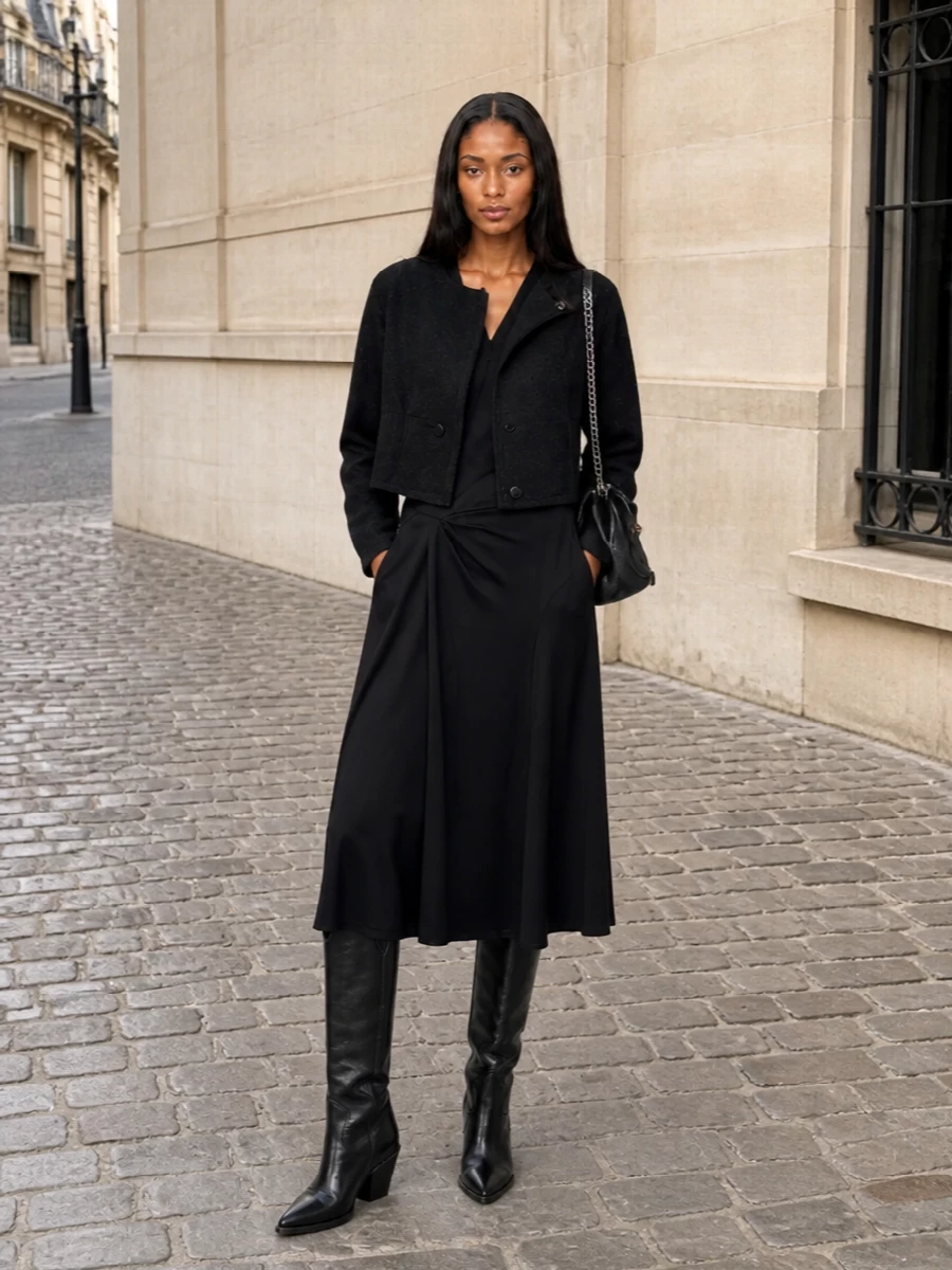 Isabel marant black wrap dress cropped coat