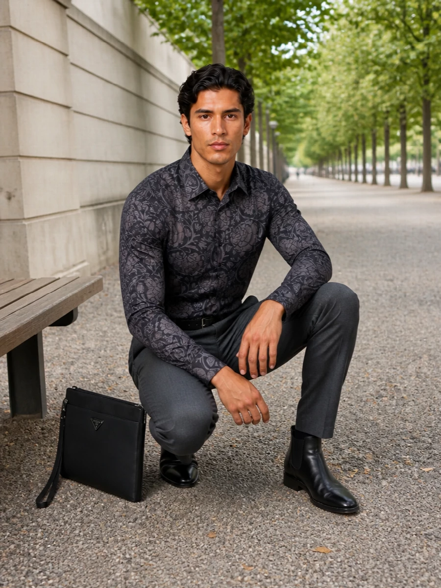Uma wang floral shirt prada charcoal trousers
