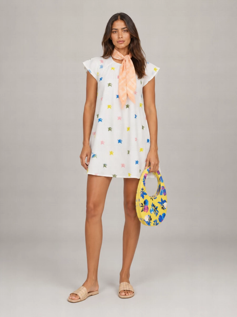 Burberry Logo-Embroidered Ruffle-Sleeve Mini Dress