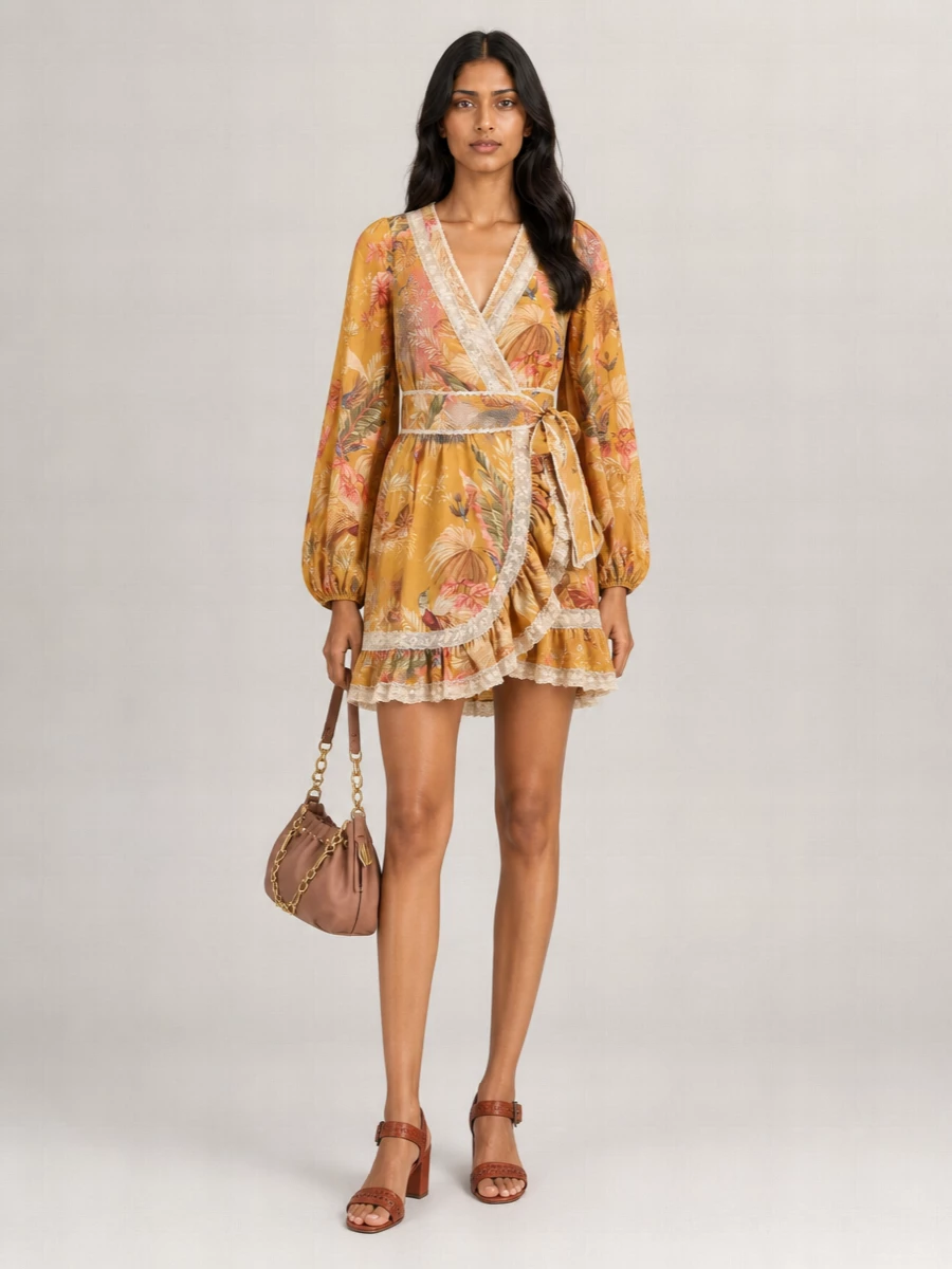 Zimmermann Cotton Floral-Print Wrap Mini Dress