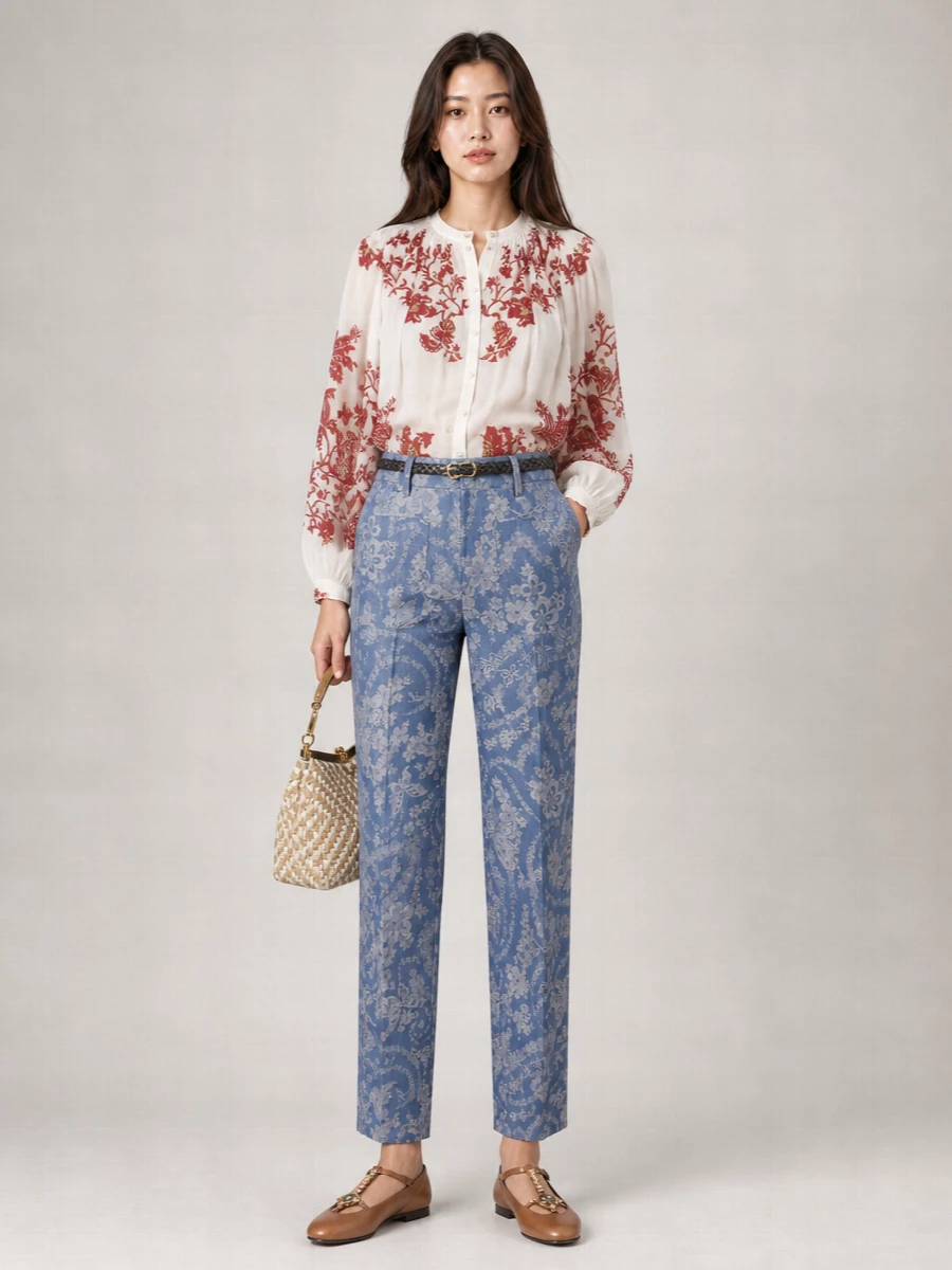 Etro Floral-Print Pleated Cotton Blouse