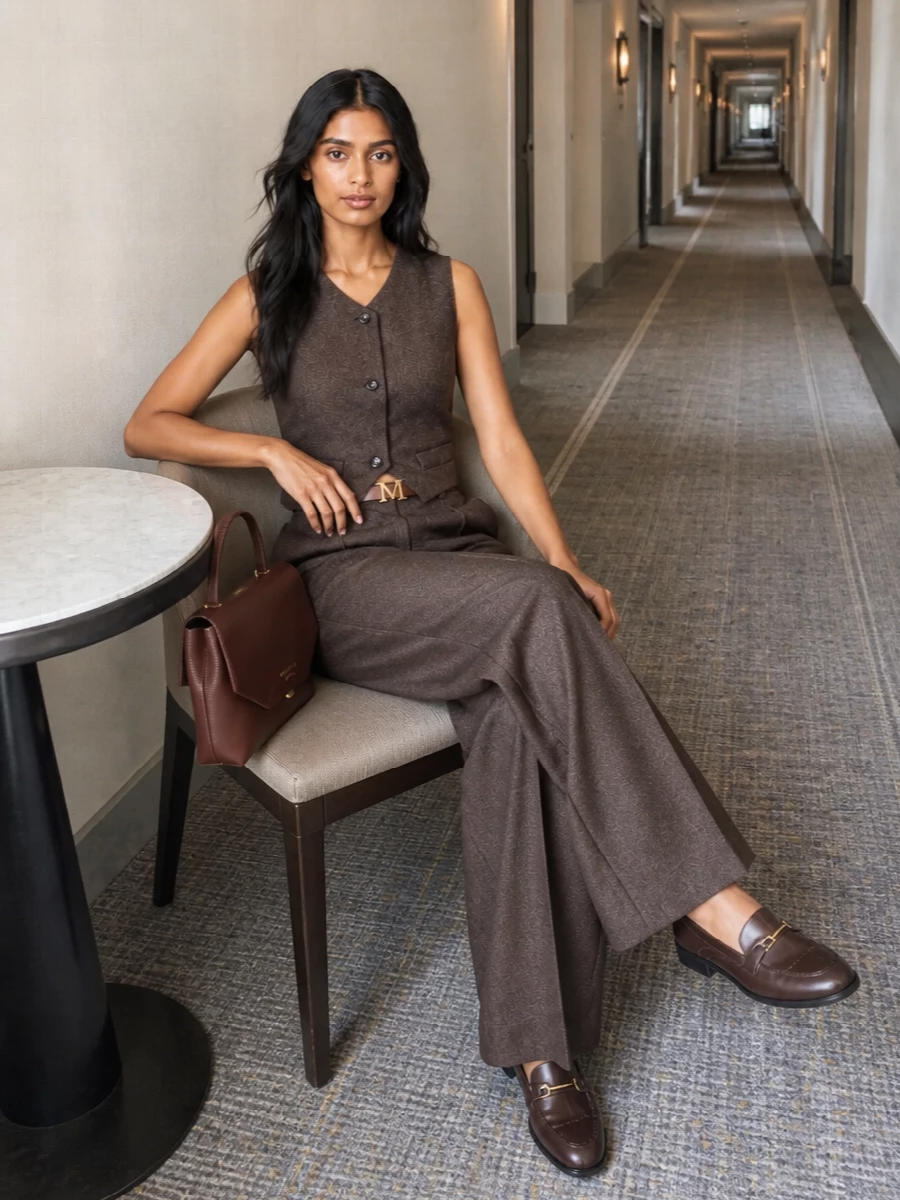 Max mara brown wide leg trousers waistcoat