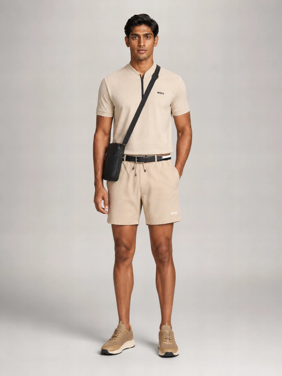 Boss Cotton Zip Collar T-Shirt