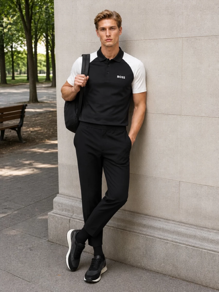 Boss polo cropped trousers runner sneakers outfit