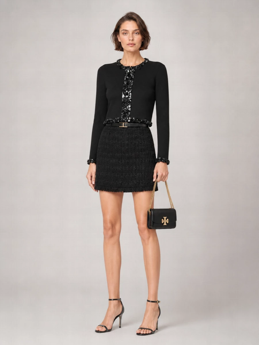 Tory Burch Metallic Wool-Blend High-Rise Fringe Mini Skirt