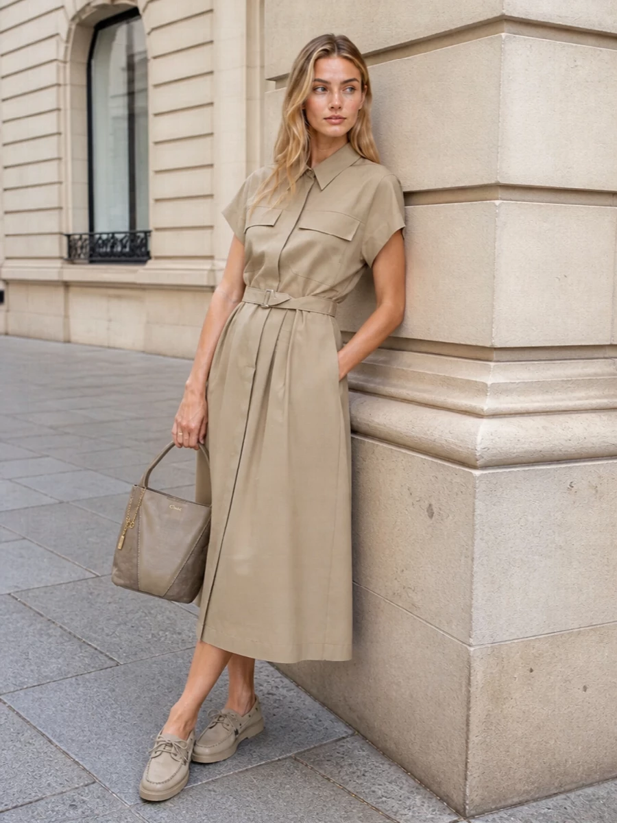 Chloe shirt dress loafers summer outfit