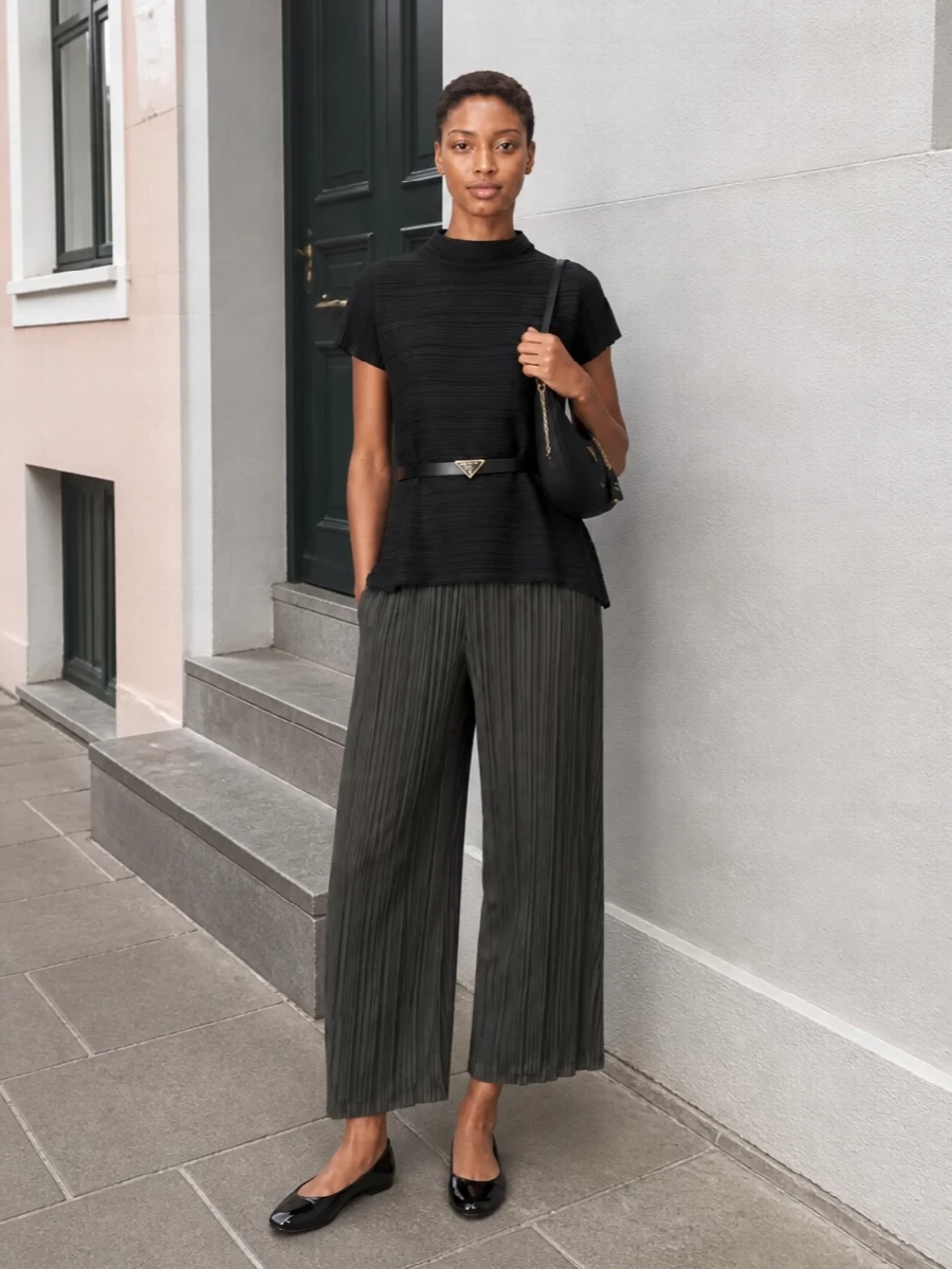 Pleats please trousers prada black flats bag