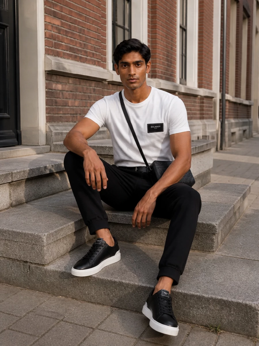 Balmain monochrome outfit joggers sneakers