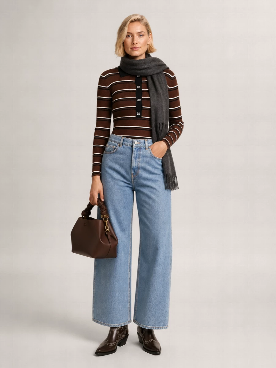 Ganni Striped Wool Polo Sweater