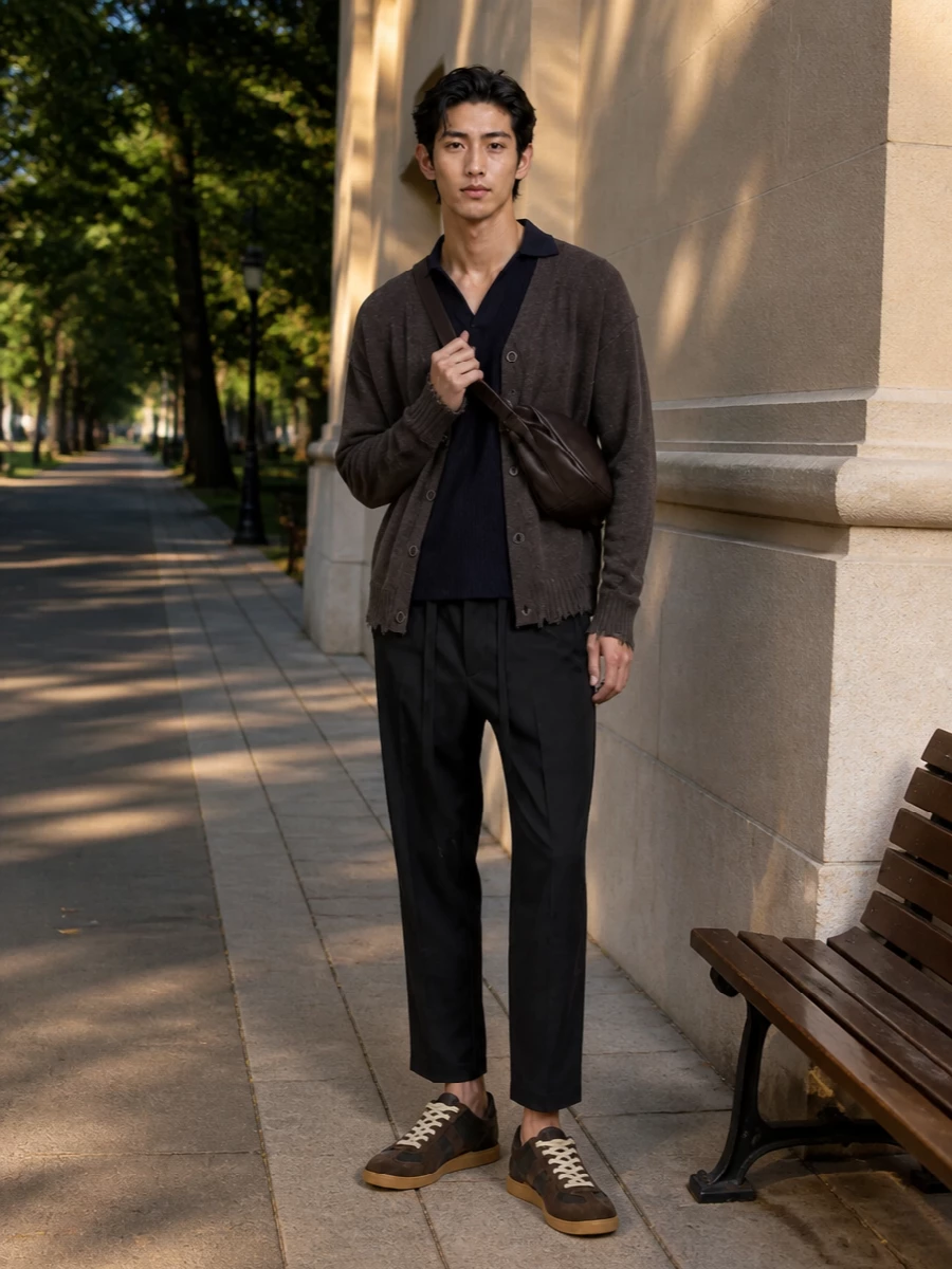 Uma wang cardigan margiela trainers outfit