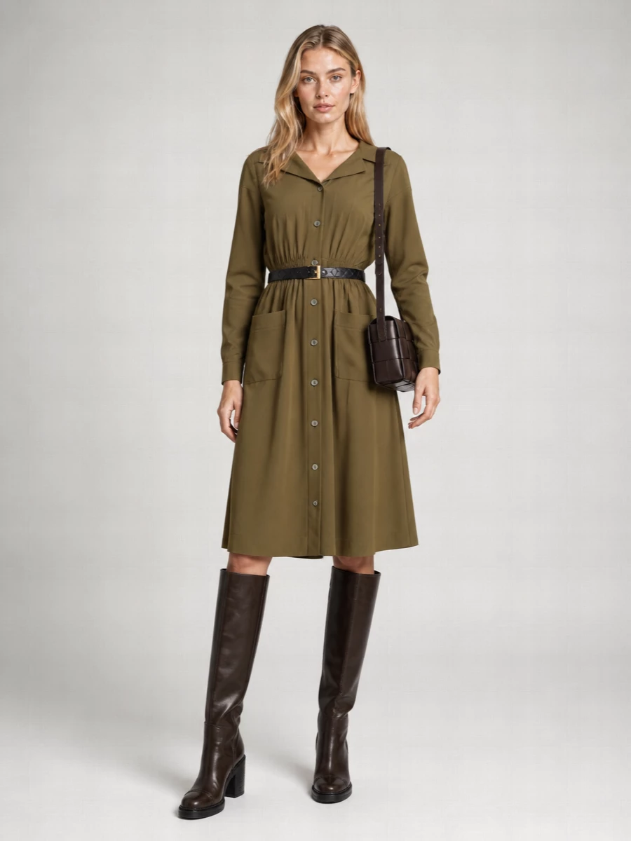 Miu Miu Long-Sleeve Midi Dress