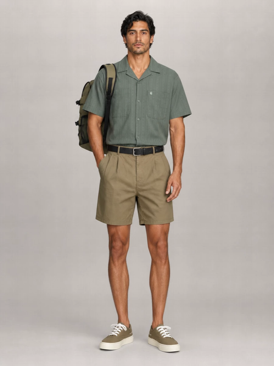 Carhartt Wip Cotton Pleated Wide-Leg Mid-Rise Bermuda Shorts