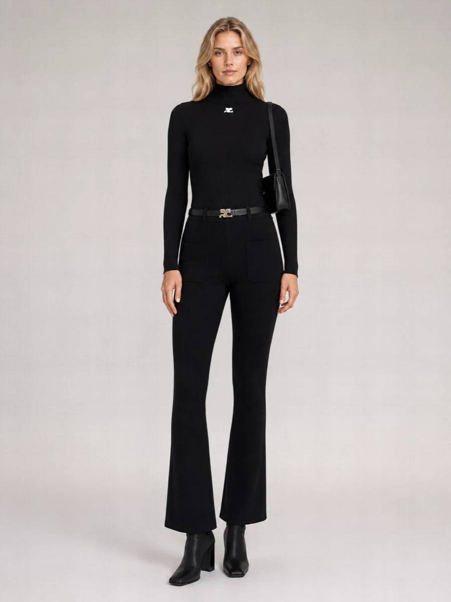 Courrèges Ribbed Mock Neck Knit Top