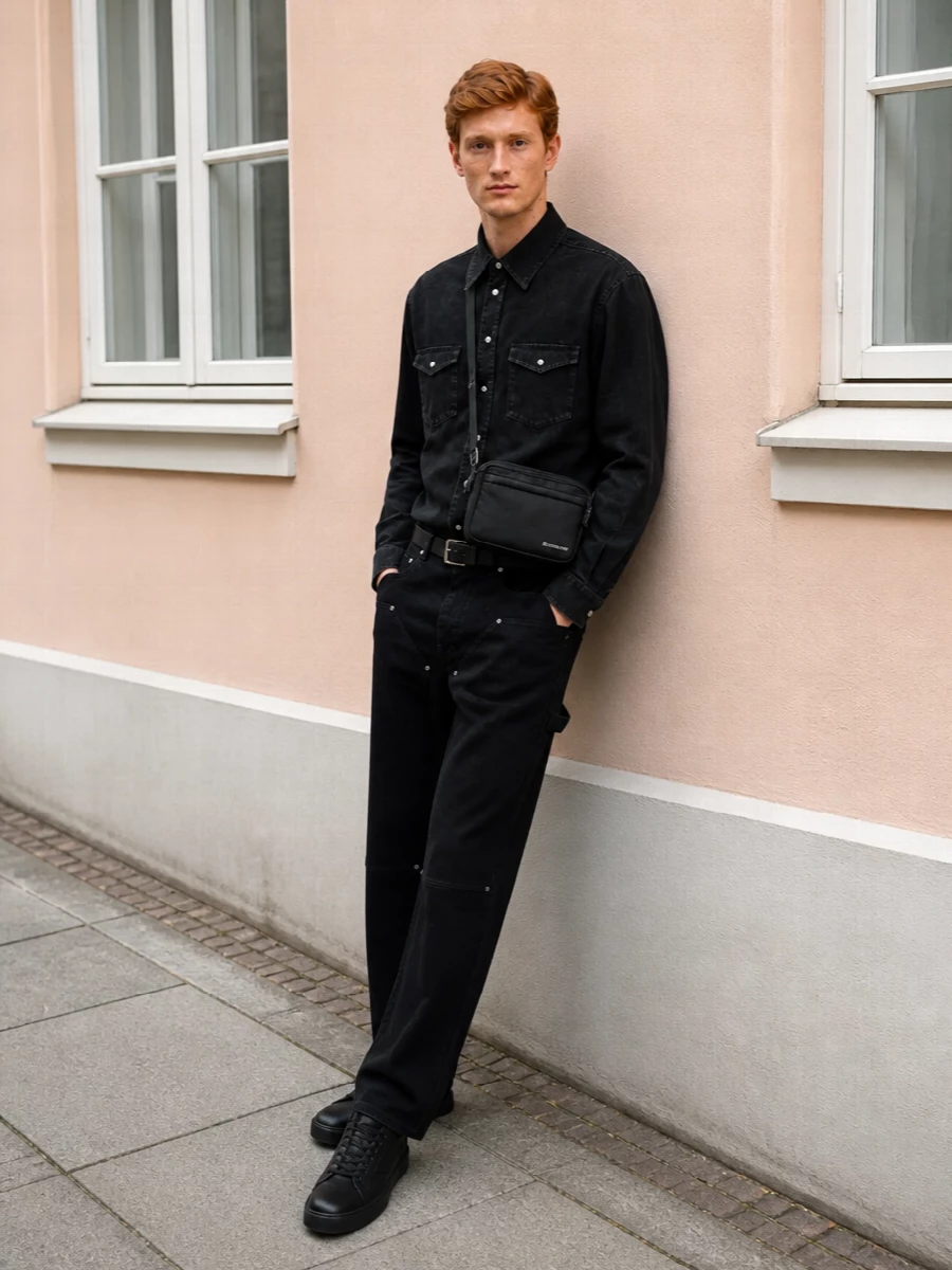 Givenchy black denim shirt utility pants sneakers