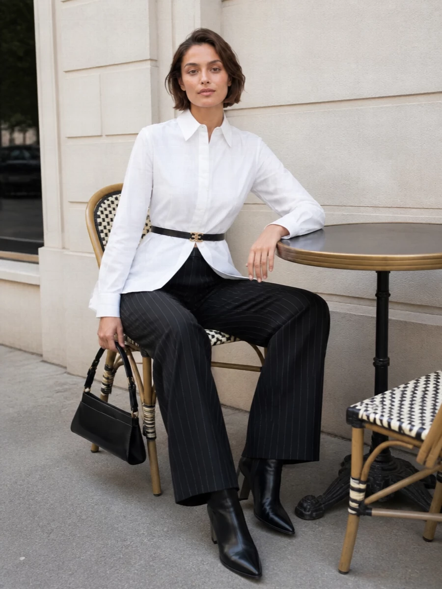 Gaultier pinstripe trousers white tailored shirt