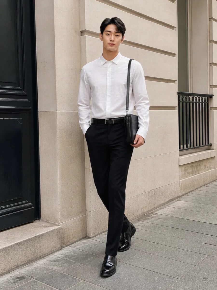 Saint laurent white shirt black trousers outfit