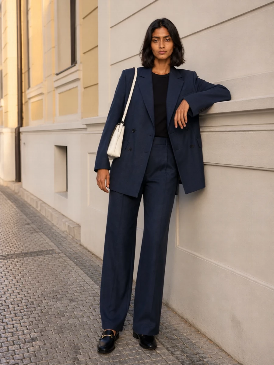 Acne studios navy suit black loafers