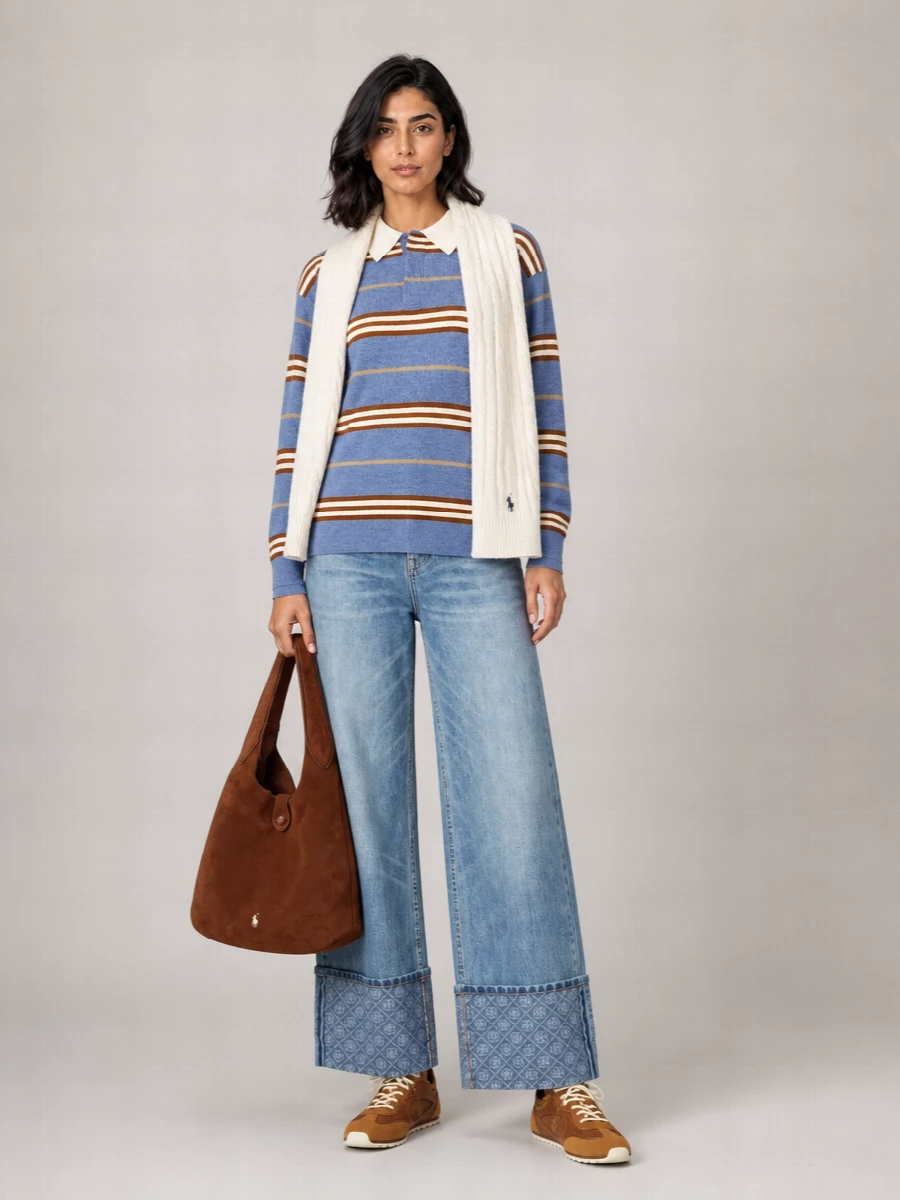 Guest In Residence Cashmere Striped Polo Jumper