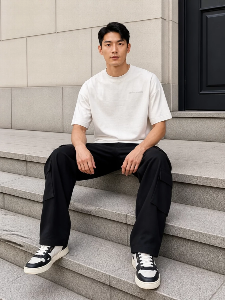 Palm angels tee black cargo pants sneakers
