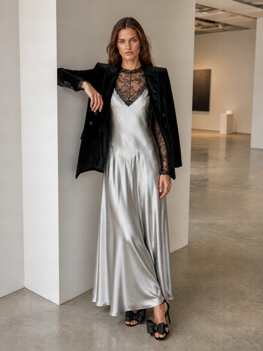 Alberta ferretti velvet blazer satin evening dress