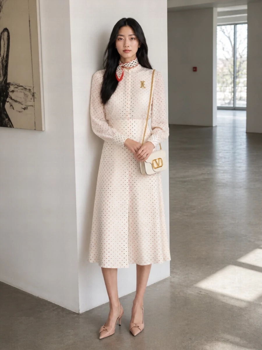 Valentino star print midi dress nude heels