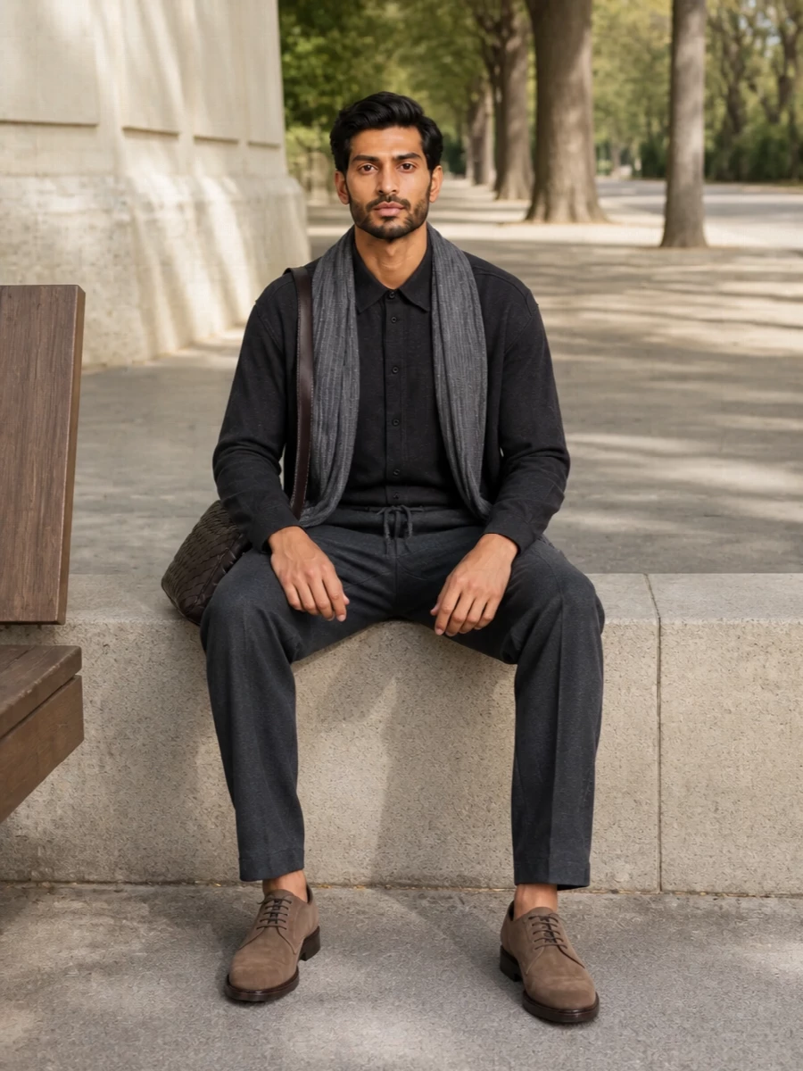 Brunello cucinelli charcoal shirt pleated trousers