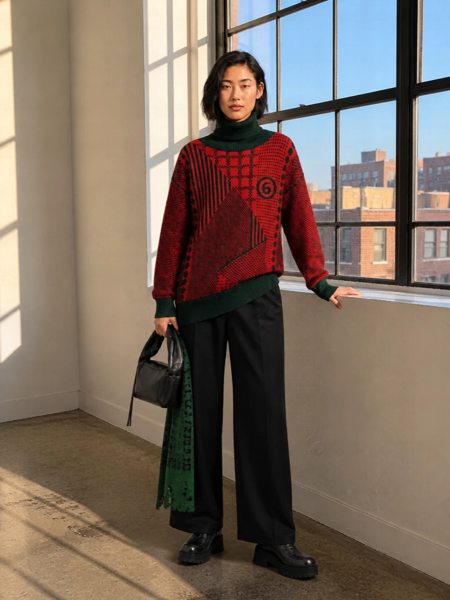Mm6 margiela turtleneck black wide leg trousers